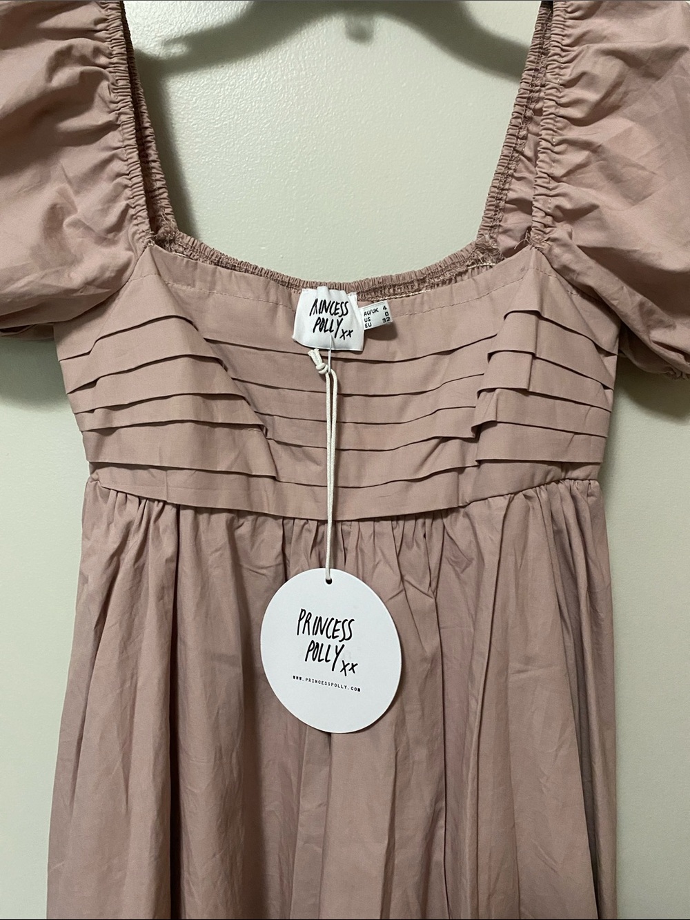 Princess Polly Dusty Pink Puff Sleeve Pleated Babydoll Dress - Picture 2 of 3